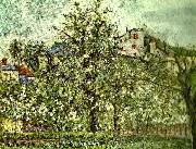 Camille Pissarro handelstradgard med blommande trad oil painting reproduction